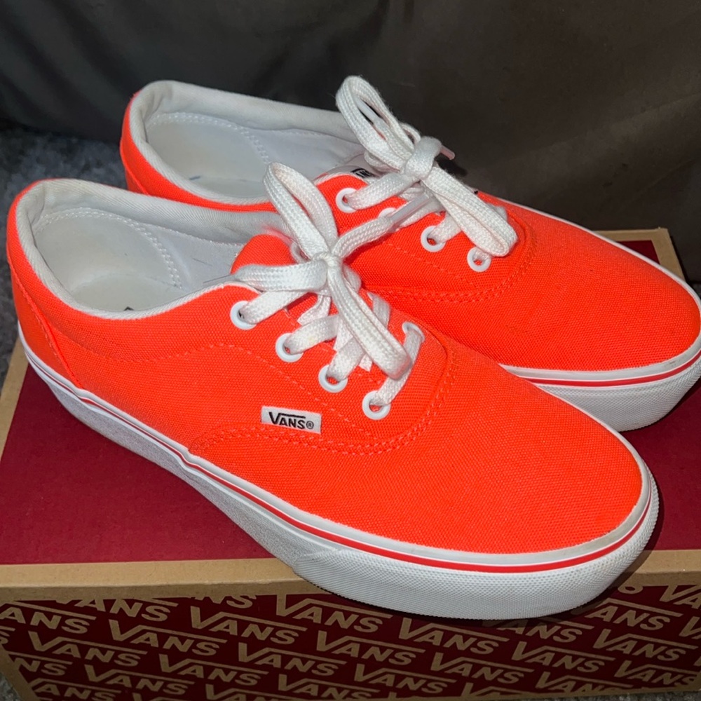 Bright peach/orange platform Vans